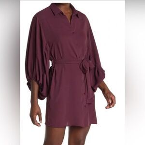 NWOT 19 Cooper Buttoned Belted Burgundy Shirt Dress